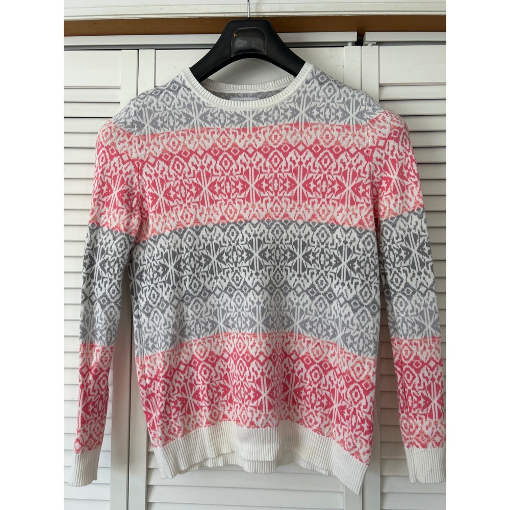 Kim Rogers Womens Size L Pink Gray Striped Knit Long Sleeve‎ Sweater